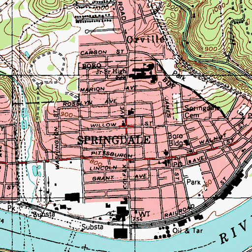 Topographic Map of Springdale Open Bible Church, PA
