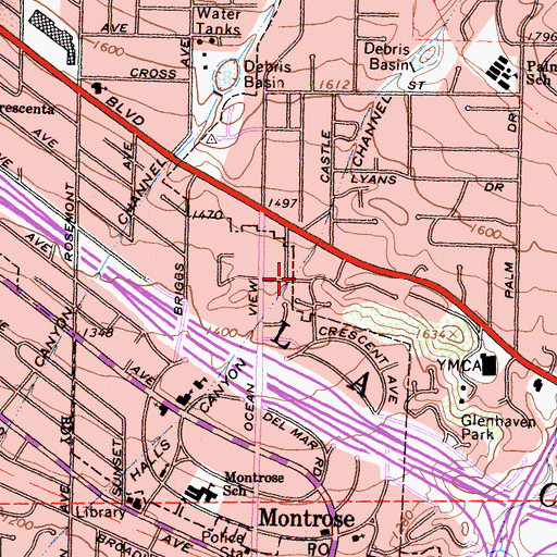 Topographic Map of Halls Canyon Channel, CA