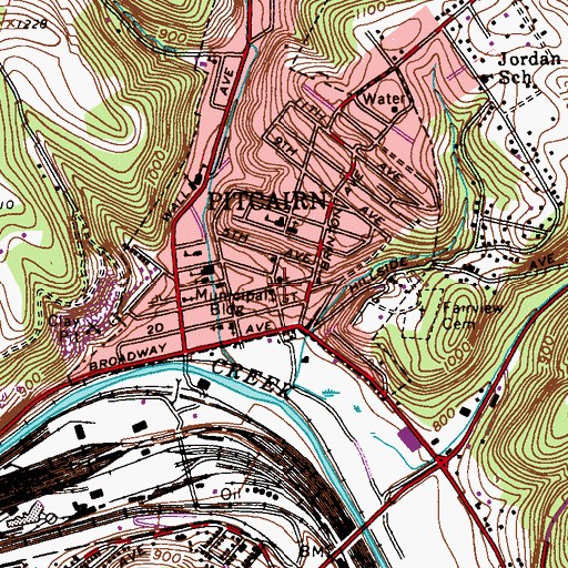Topographic Map of The Presbyterian Church of Pitcairn, PA