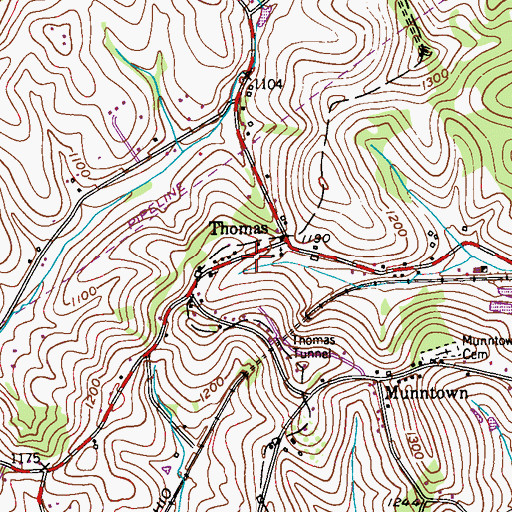 Topographic Map of Thomas Presbyterian Church, PA