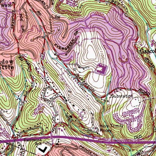 Topographic Map of Three Rivers Assembly of God Church, PA