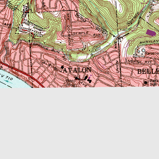 Topographic Map of Trinity Evangelical Lutheran Church of Avalon, PA