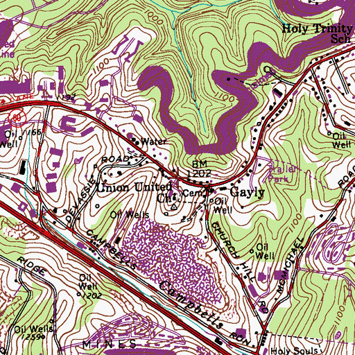 Topographic Map of Union Presbyterian Church of Robinson Township, PA