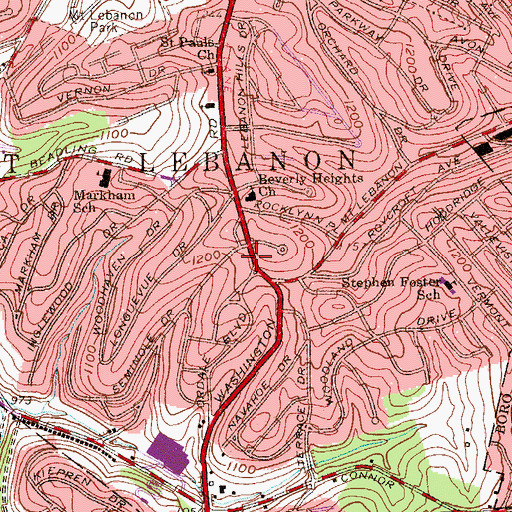 Topographic Map of Unitarian Universalist Church of the South Hills, PA