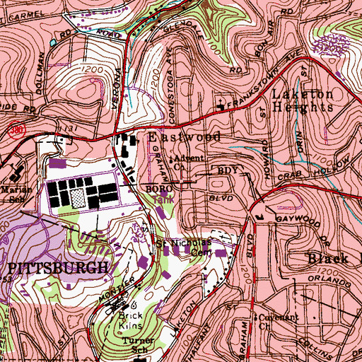 Topographic Map of Victory Temple Original Church of God, PA