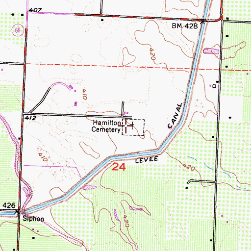 Topographic Map of Hamilton Cemetery, CA