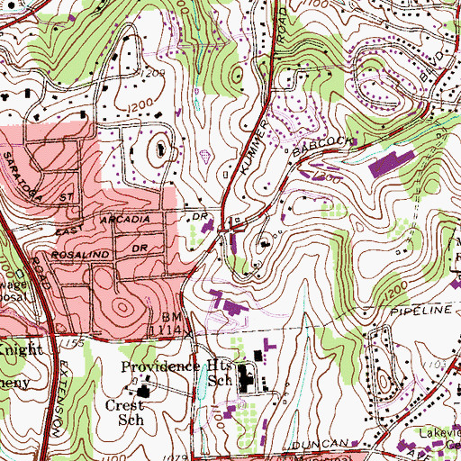 Topographic Map of Kearns Spirituality Center, PA