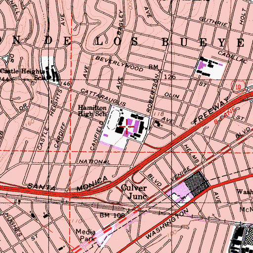 Topographic Map of Alexander Hamilton High School, CA
