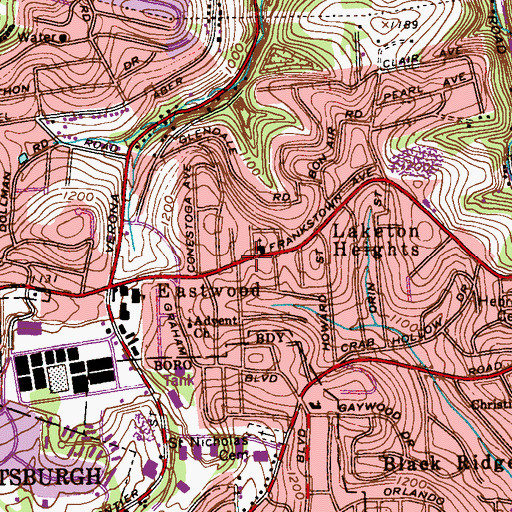 Topographic Map of Laketon Heights United Methodist Church, PA