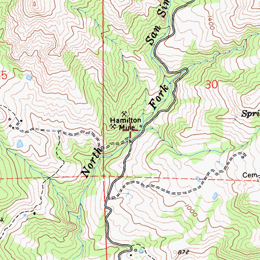 Topographic Map of Hamilton Mine, CA