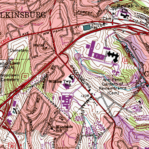 Topographic Map of Pace School, PA
