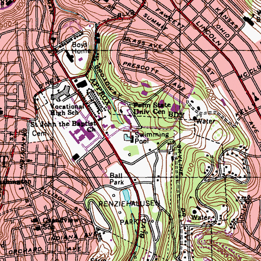 Topographic Map of Penn State University at McKeesport, PA