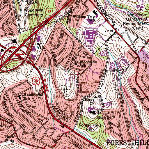 Topographic Map of Pittsburgh Consortium of Independent Schools, PA