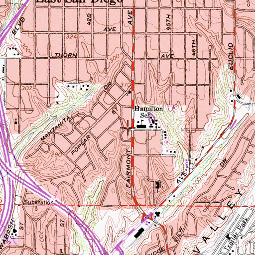 Topographic Map of Hamilton Elementary School, CA