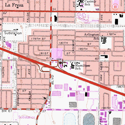 Topographic Map of Hamilton Adult Education Center, CA