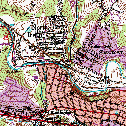 Topographic Map of Queen of Angels Catholic School, PA