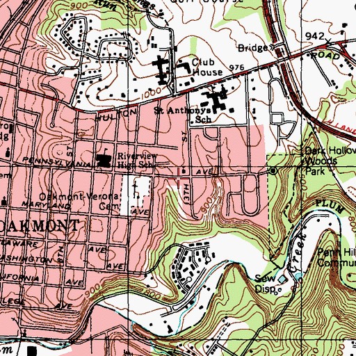 Topographic Map of Redeemer Lutheran School of Oakmont, PA