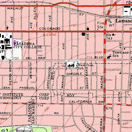 Topographic Map of Hamilton Elementary School, CA