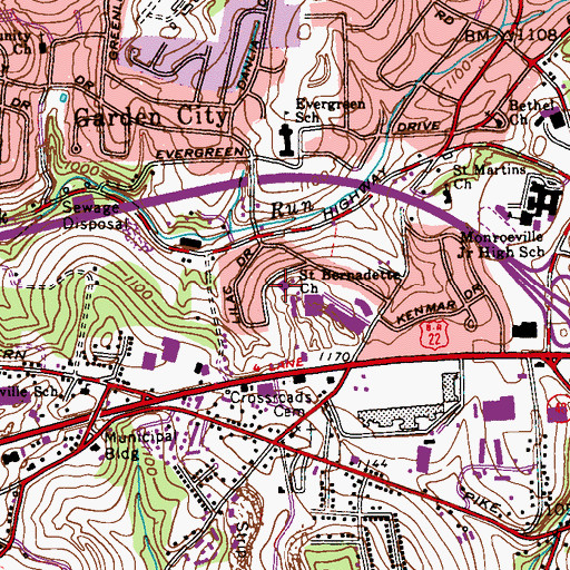 Topographic Map of Saint Bernadette Catholic School, PA