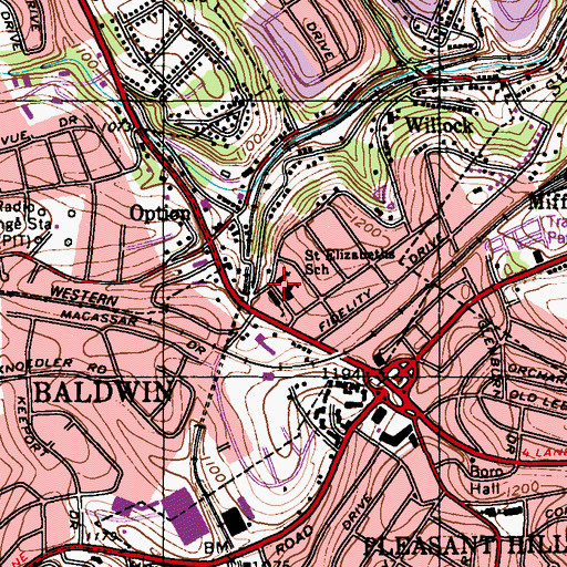Topographic Map of Saint Elizabeth Elementary School, PA