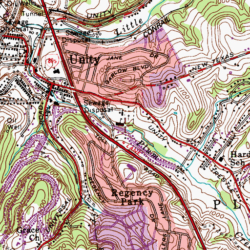Topographic Map of Saint John the Baptist School, PA
