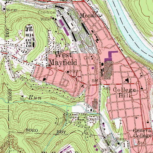 Topographic Map of Upper Beaver County Christian School, PA