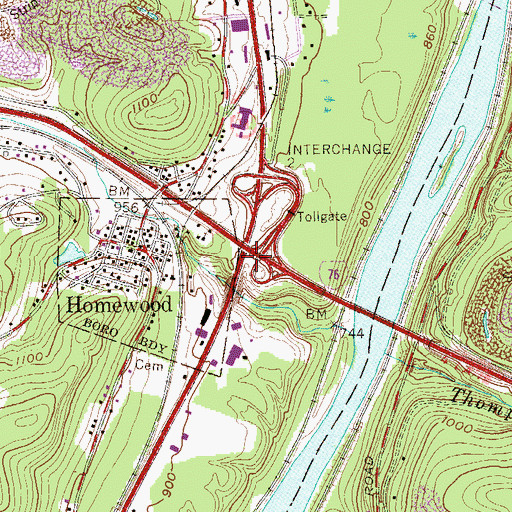Topographic Map of Interchange 13, PA
