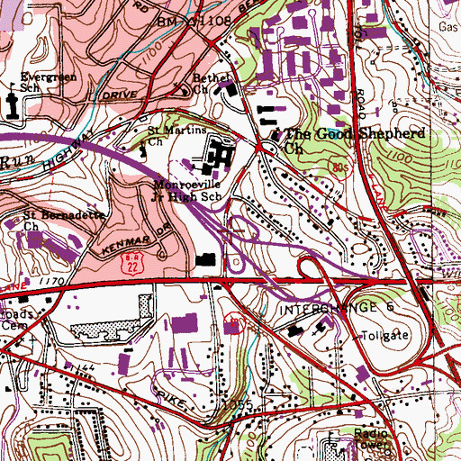 Topographic Map of Interchange 14, PA