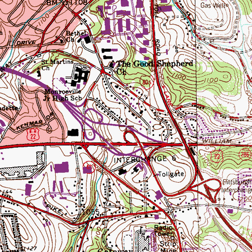 Topographic Map of Interchange 14B, PA