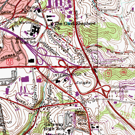 Topographic Map of Interchange 15, PA