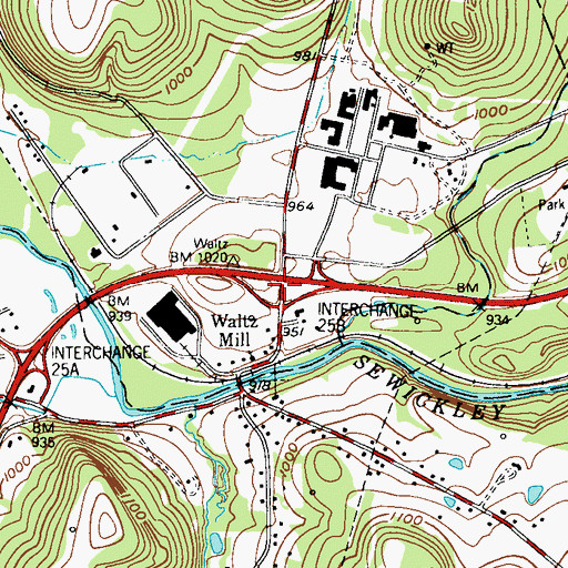Topographic Map of Interchange 54, PA