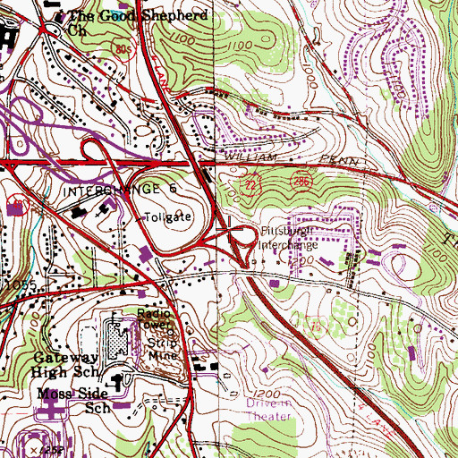 Topographic Map of Interchange 57, PA