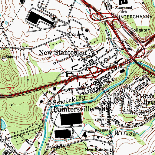 Topographic Map of Interchange 57, PA