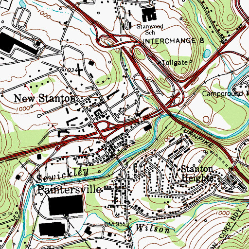 Topographic Map of Interchange 57A, PA