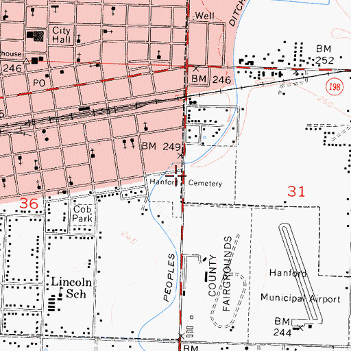 Topographic Map of Hanford Cemetery, CA