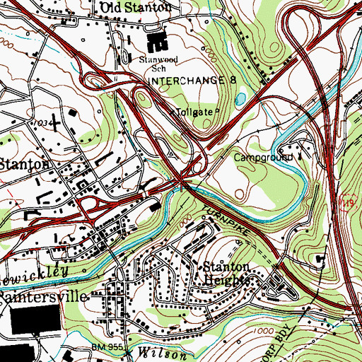 Topographic Map of Interchange 58, PA