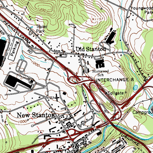 Topographic Map of Interchange 75, PA
