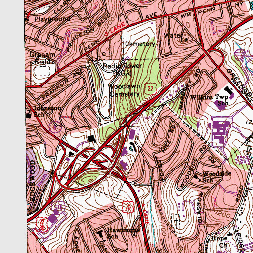 Topographic Map of Interchange 8B, PA