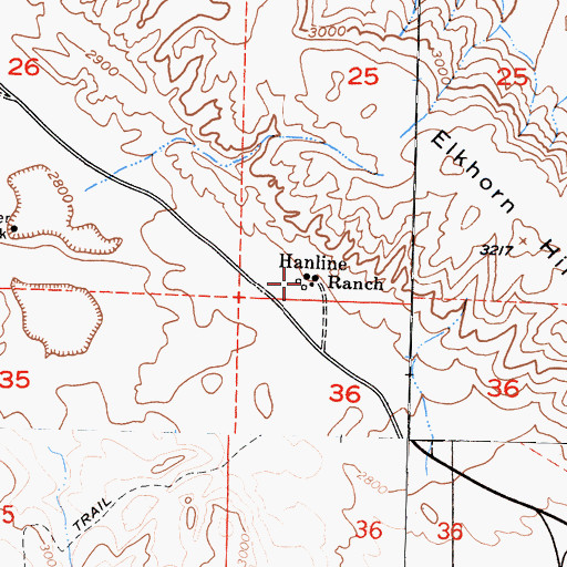 Topographic Map of Hanline Ranch, CA