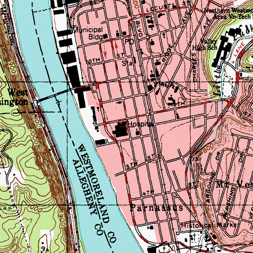 Topographic Map of Citizens General Hospital, PA