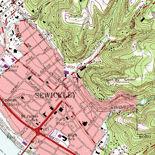 Topographic Map of Heritage Valley Hospital Sewickley, PA