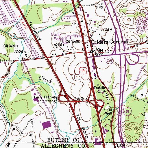 Topographic Map of Cranberry Mall Shopping Center, PA