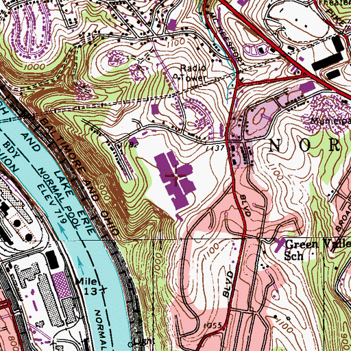 Topographic Map of Eastland Mall and Marketplace Shopping Center, PA