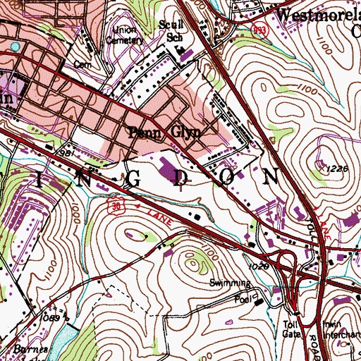 Topographic Map of Hempfield Plaza Shopping Center, PA