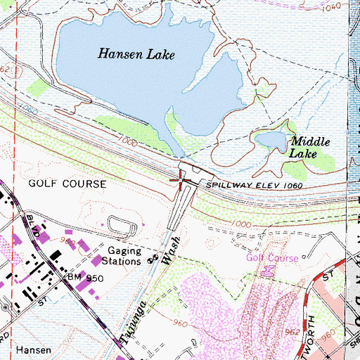 Topographic Map of Hansen Dam, CA