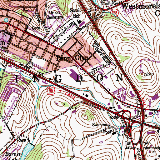 Topographic Map of North Huntingdon Square Shopping Center, PA