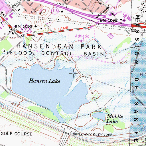 Topographic Map of Hansen Flood Control Basin, CA