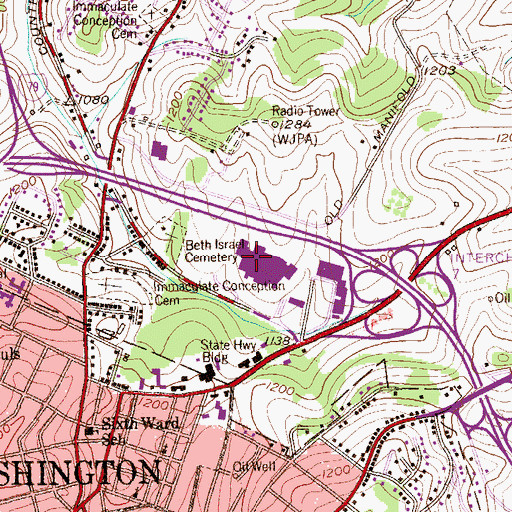 Topographic Map of Washington Mall Shopping Center, PA