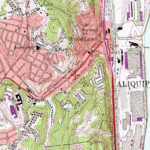 Topographic Map of Aliquippa Post Office, PA