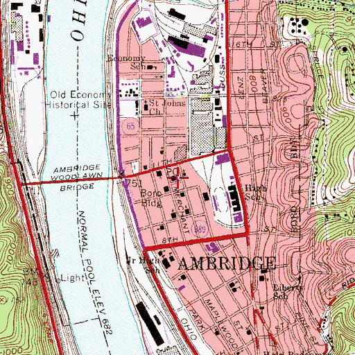 Topographic Map of Ambridge Post Office, PA